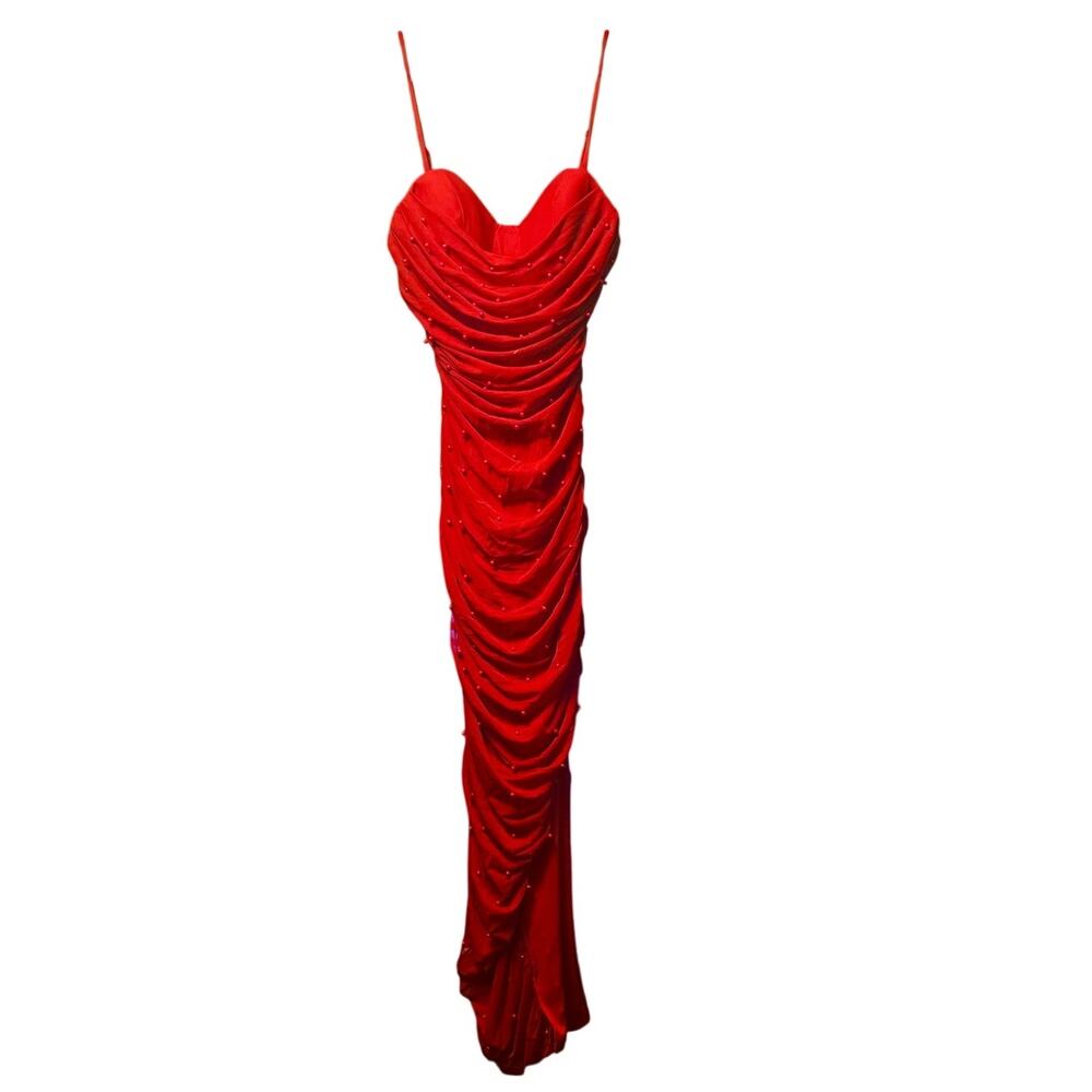 Kaylee Kollection y2k babydoll bodycon beaded red maxi dress size large